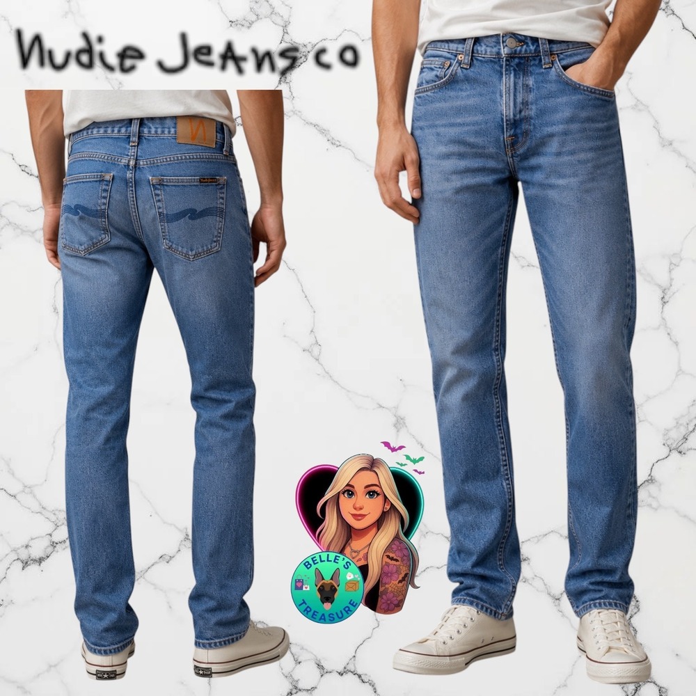 Nudie Jeans Men's 28x30 Lean Dean Loving Twill Slim Tapered Blue Organic‎ Cotton